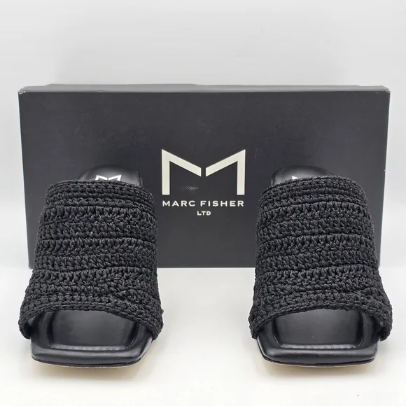 NIB Marc Fisher LTD Dako Square Toe Slip-on Heeled Dress Sandals—Black Crochet—6 - Picture 2 of 16